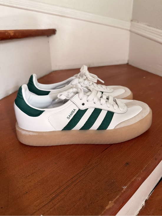 adidas Shoes - adidas Samba White Sneakers with Green Stripes and Gum Sole Women